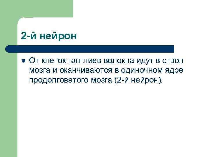 2 -й нейрон l От клеток ганглиев волокна идут в ствол мозга и оканчиваются