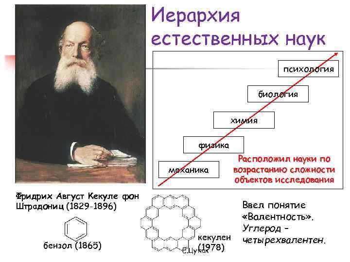 Иерархия естественных наук психология биология химия физика механика Фридрих Август Кекуле фон Штрадониц (1829