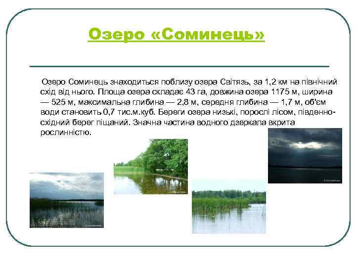 Озеро «Соминець» Озеро Соминець знаходиться поблизу озера Світязь, за 1, 2 км на північний