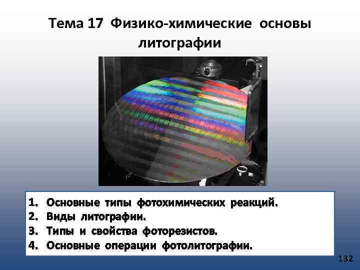 Тема 17 Физико-химические основы литографии 1. 2. 3. 4. Основные типы фотохимических реакций. Виды
