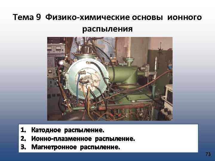 Тема 9 Физико-химические основы ионного распыления 1. Катодное распыление. 2. Ионно-плазменное распыление. 3. Магнетронное