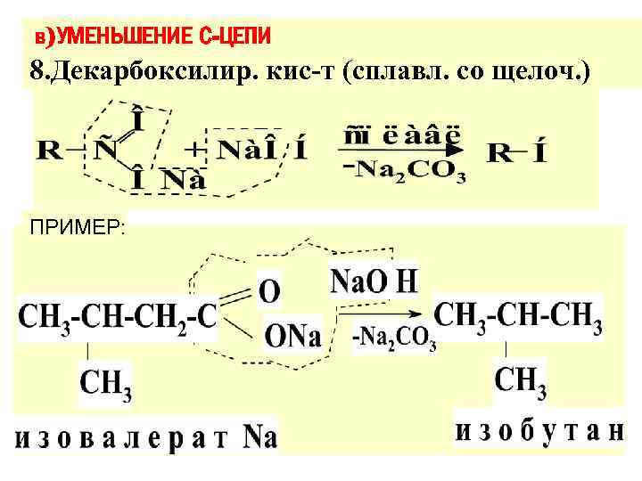 в)УМЕНЬШЕНИЕ С-ЦЕПИ 8. Декарбоксилир. кис-т (сплавл. со щелоч. ) ПРИМЕР: 