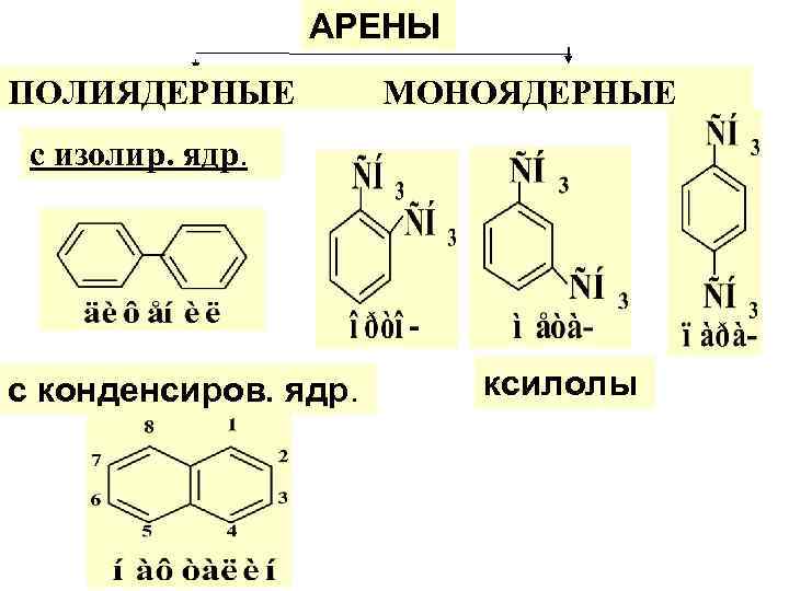 АРЕНЫ ПОЛИЯДЕРНЫЕ МОНОЯДЕРНЫЕ с изолир. ядр. с конденсиров. ядр. ксилолы 