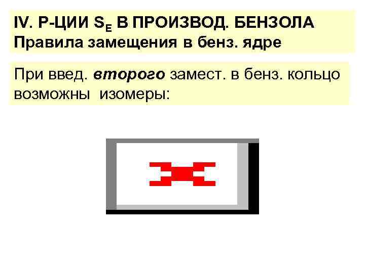 IV. Р-ЦИИ SE В ПРОИЗВОД. БЕНЗОЛА Правила замещения в бенз. ядре При введ. второго