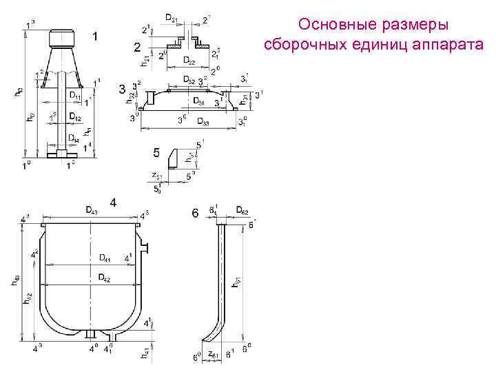 Основные размеры сборочных единиц аппарата 