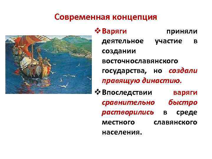Современная концепция v Варяги приняли деятельное участие в создании восточнославянского государства, но создали правящую
