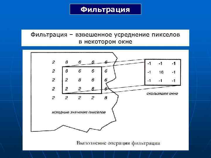 Фильтрация – взвешенное усреднение пикселов в некотором окне 