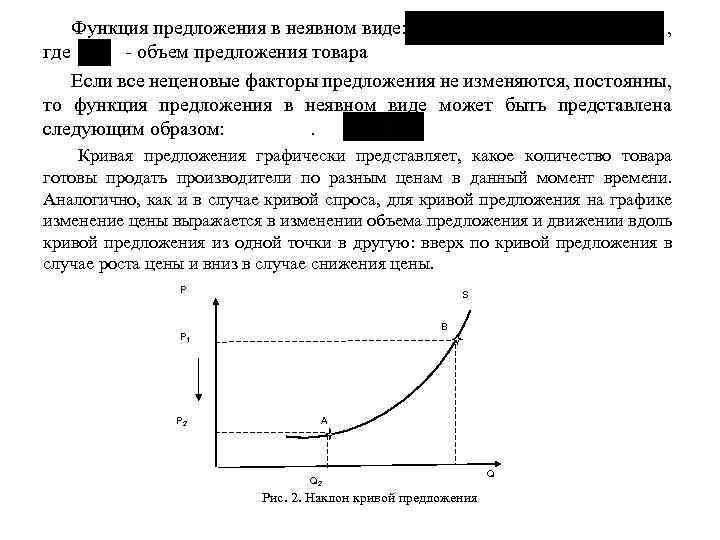 Функция предложения в неявном виде: , где - объем предложения товара Если все неценовые
