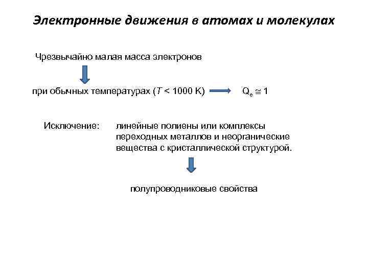 Электронные движения в атомах и молекулах Чрезвычайно малая масса электронов при обычных температурах (T