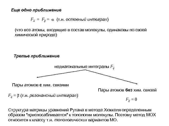 Еще одно приближение Fii = Fjj = (т. н. остовный интеграл) (что все атомы,