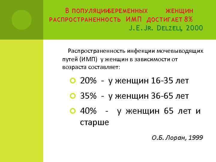 В ПОПУЛЯЦИИ БЕРЕМЕННЫХ ЖЕНЩИН РАСПРОСТРАНЕННОСТЬ ИМП ДОСТИГАЕТ 8% J. E. J R. D ELZELL