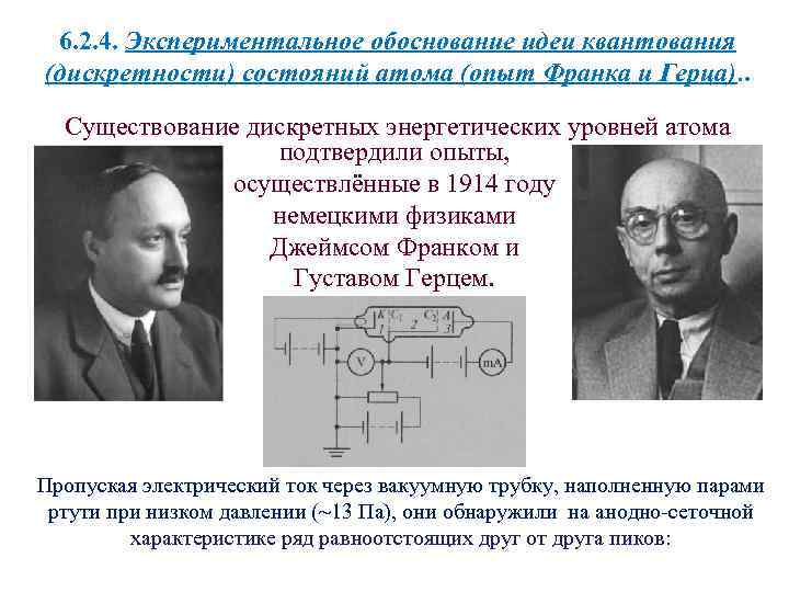 Опыт дж франка и г герца схема опыта пояснения выводы из опыта
