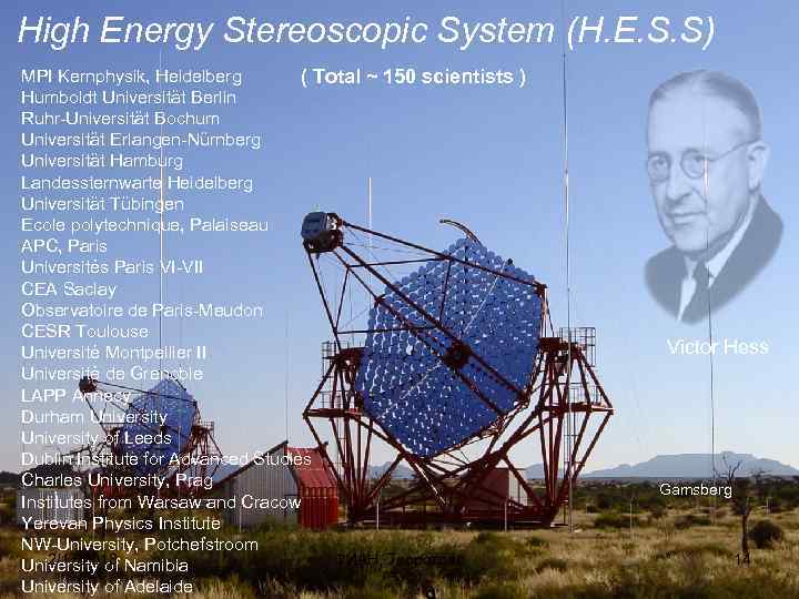 High Energy Stereoscopic System (H. E. S. S) MPI Kernphysik, Heidelberg ( Total ~