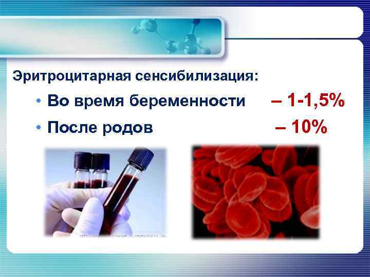 Эритроцитарная сенсибилизация: • Во время беременности • После родов – 1 -1, 5% –