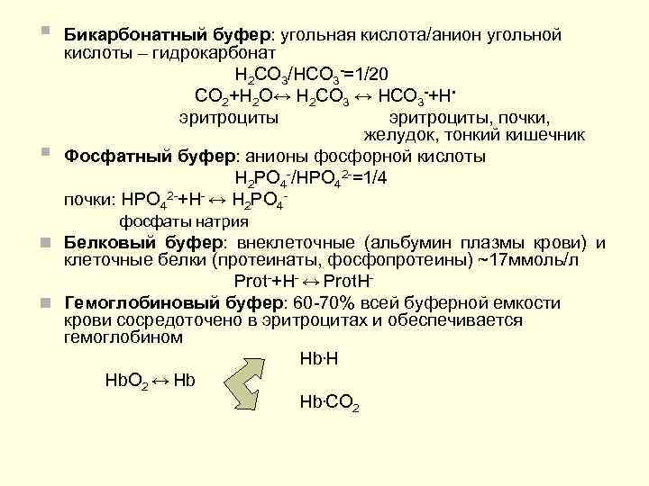 Бикарбонатный буфер схема