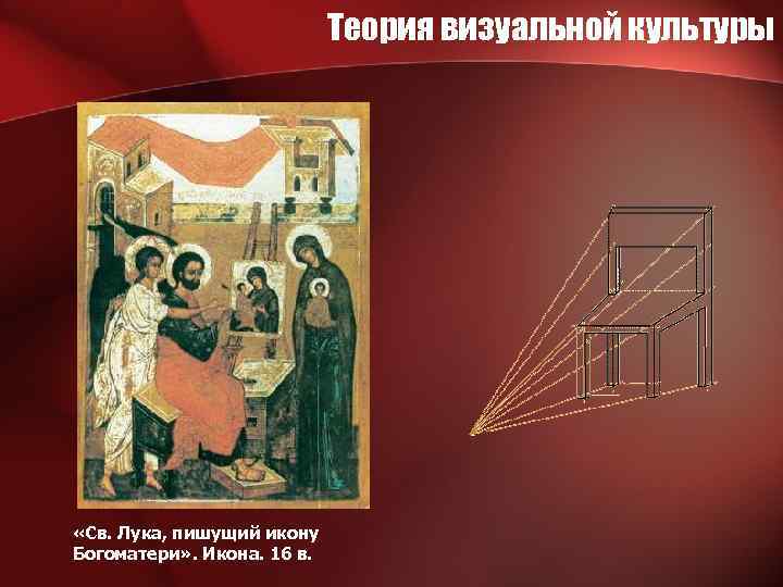 Теория визуальной культуры «Св. Лука, пишущий икону Богоматери» . Икона. 16 в. 