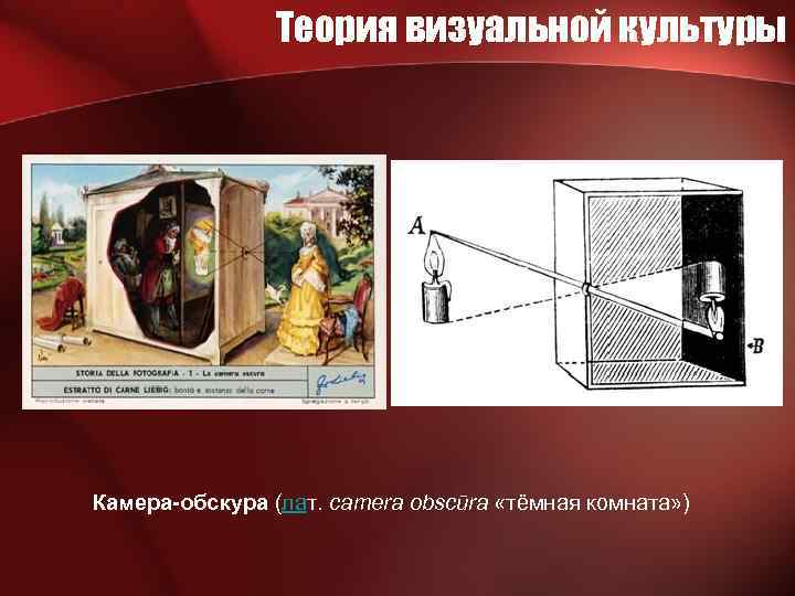 Теория визуальной культуры Камера-обскура (лат. camera obscūra «тёмная комната» ) 