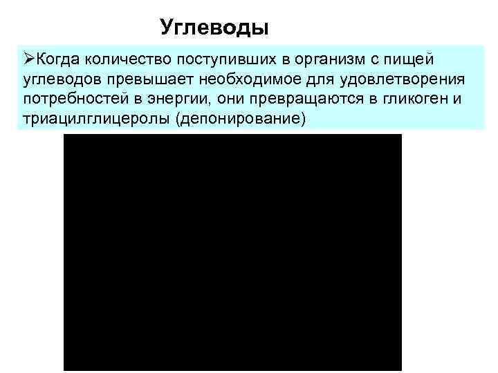 Углеводы Когда количество поступивших в организм с пищей углеводов превышает необходимое для удовлетворения потребностей