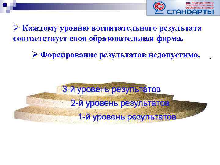 Ø Каждому уровню воспитательного результата соответствует своя образовательная форма. Ø Форсирование результатов недопустимо. 3
