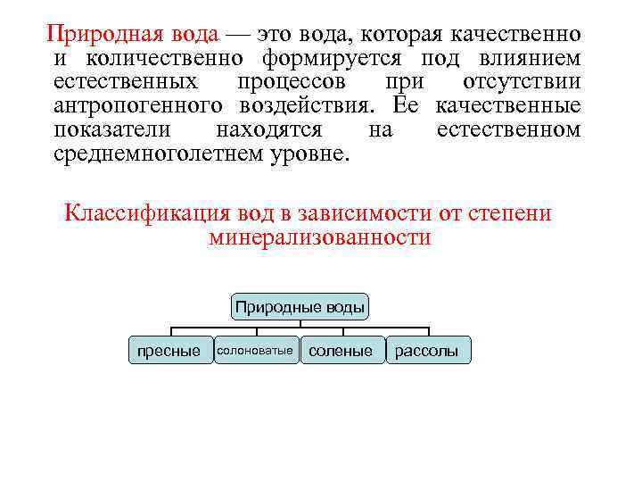Природная вода — это вода, которая качественно и количественно формируется под влиянием естественных процессов