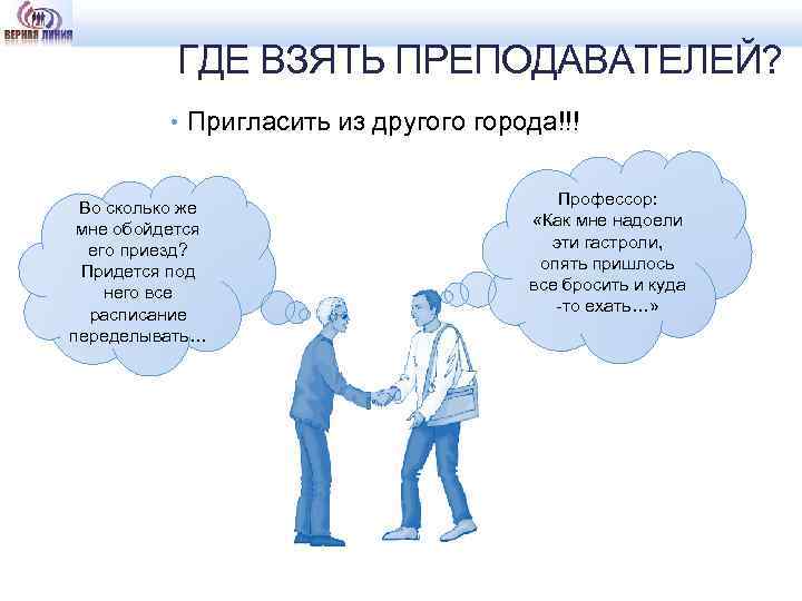 ГДЕ ВЗЯТЬ ПРЕПОДАВАТЕЛЕЙ? • Пригласить из другого города!!! Во сколько же мне обойдется его