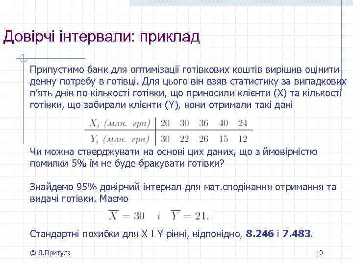 Довірчі інтервали: приклад Припустимо банк для оптимізації готівкових коштів вирішив оцінити денну потребу в