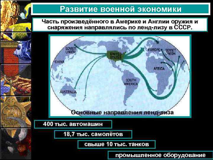 Развитие военной экономики Часть произведённого в Америке и Англии оружия и снаряжения направлялись по