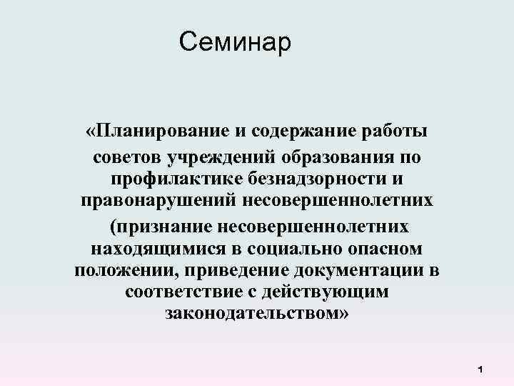 Семинар «Планирование и содержание работы советов учреждений образования по профилактике безнадзорности и правонарушений несовершеннолетних