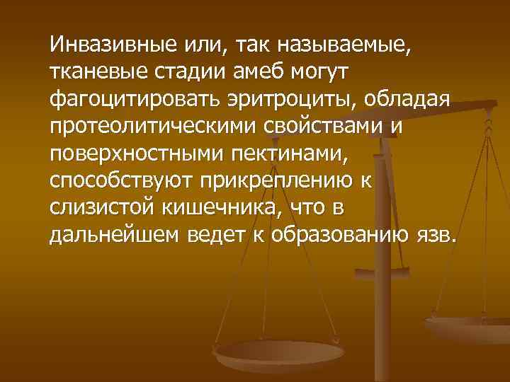 Инвазивные или, так называемые, тканевые стадии амеб могут фагоцитировать эритроциты, обладая протеолитическими свойствами и