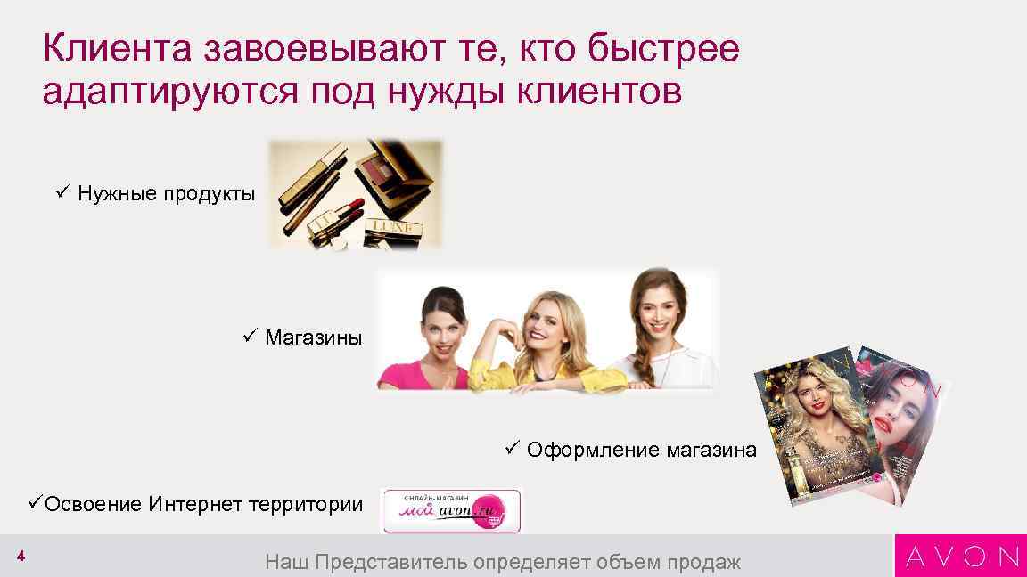 Клиента завоевывают те, кто быстрее адаптируются под нужды клиентов ü Нужные продукты ü Магазины