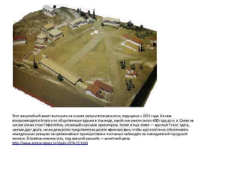 Этот масштабный макет выполнен на основе результатов раскопок, ведущихся с 1931 года. На нем