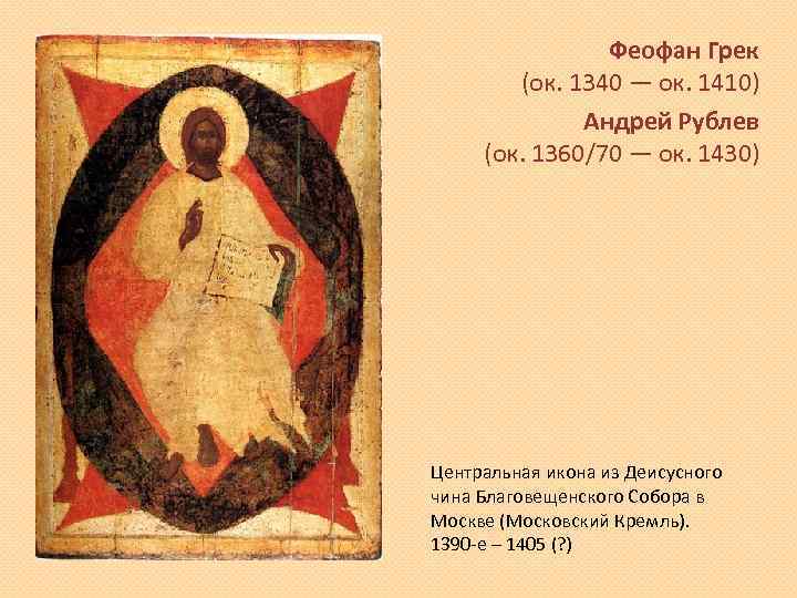 Феофан Грек (ок. 1340 — ок. 1410) Андрей Рублев (ок. 1360/70 — ок. 1430)