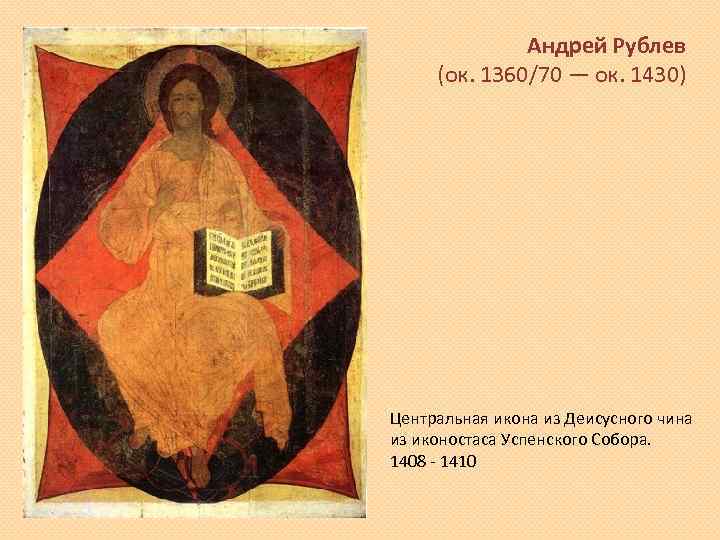 Андрей Рублев (ок. 1360/70 — ок. 1430) Центральная икона из Деисусного чина из иконостаса