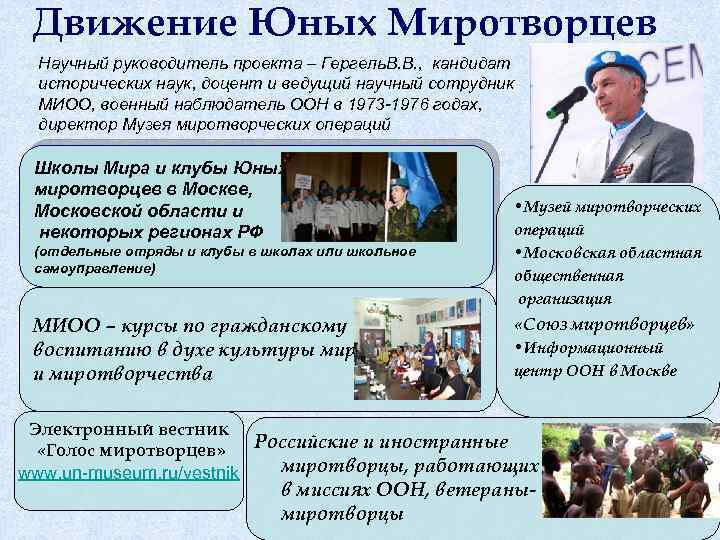 Движение Юных Миротворцев Научный руководитель проекта – Гергель. В. В. , кандидат исторических наук,