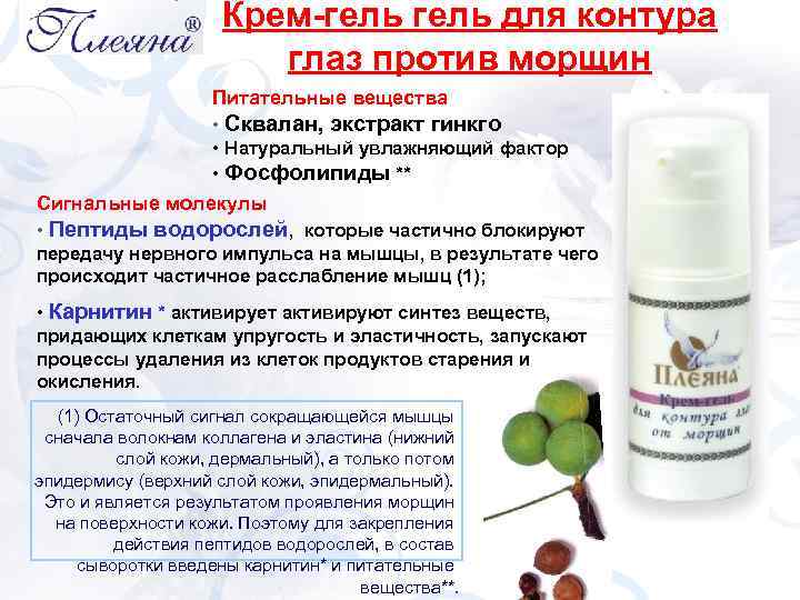 Крем-гель для контура глаз против морщин Питательные вещества • Сквалан, экстракт гинкго • Натуральный