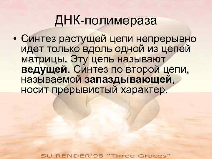 ДНК-полимераза • Синтез растущей цепи непрерывно идет только вдоль одной из цепей матрицы. Эту