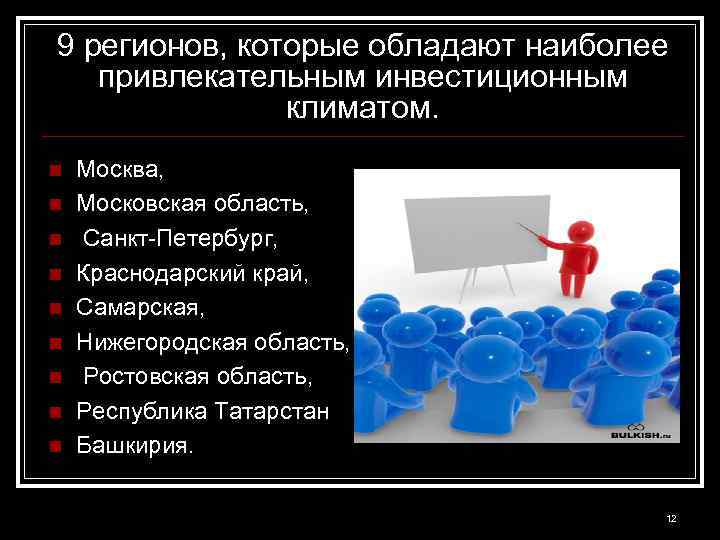 9 регионов, которые обладают наиболее привлекательным инвестиционным климатом. n n n n n Москва,