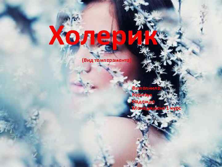 Холерик (Вид темперамента) Выполнила: Карнаух Надежда Менеджмент 1 курс 