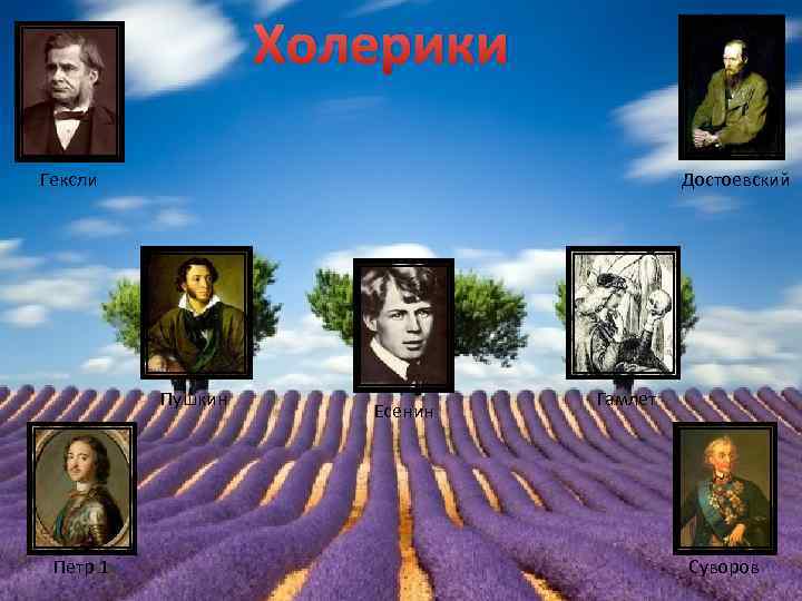 Холерики Гексли Достоевский Пушкин Петр 1 Есенин Гамлет Суворов 