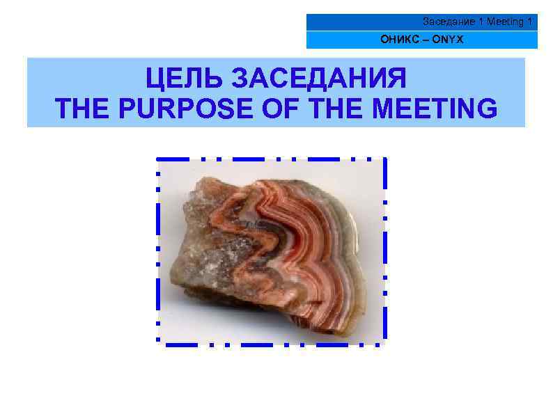 Заседание 1 Meeting 1 ОНИКС – ONYX ЦЕЛЬ ЗАСЕДАНИЯ THE PURPOSE OF THE MEETING