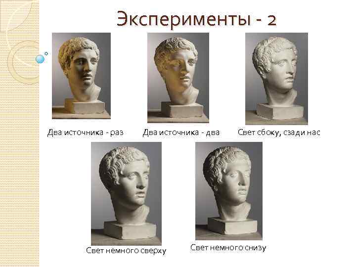 Эксперименты - 2 Два источника - раз Два источника - два Свет немного сверху