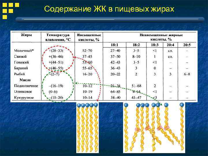 Содержание ЖК в пищевых жирах 