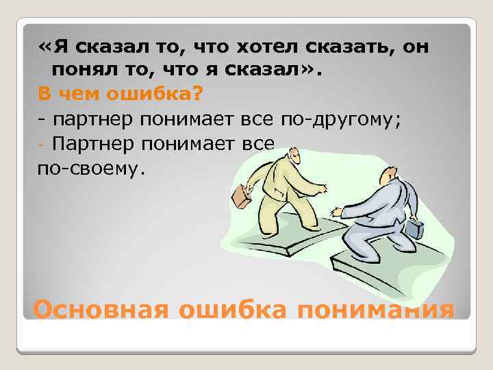  «Я сказал то, что хотел сказать, он понял то, что я сказал» .