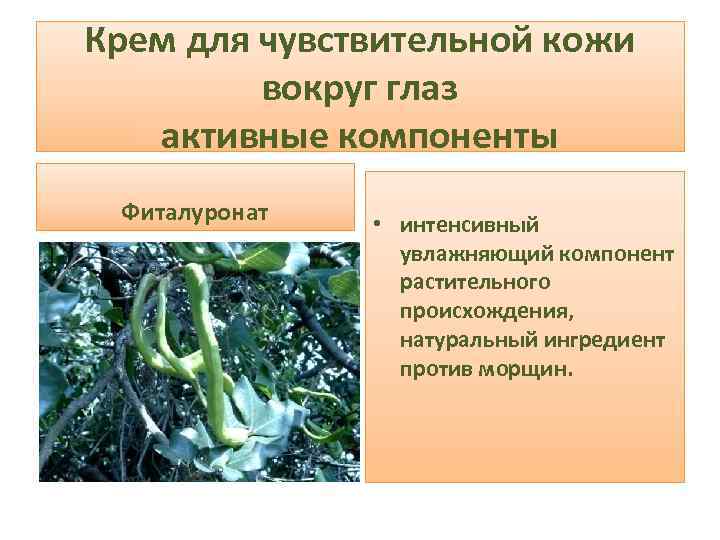Крем для чувствительной кожи вокруг глаз активные компоненты Фиталуронат • интенсивный увлажняющий компонент растительного