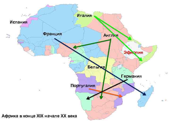 Италия Испания Франция Англия Эфиопия Бельгия Германия Португалия Африка в конце XIX начале ХХ