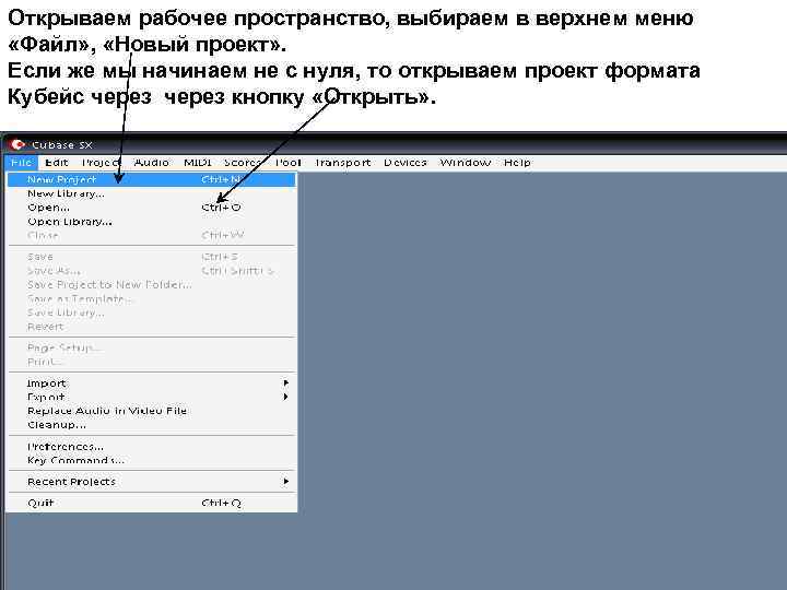 Открываем рабочее пространство, выбираем в верхнем меню «Файл» , «Новый проект» . Если же