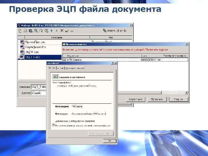 Проверка ЭЦП файла документа 