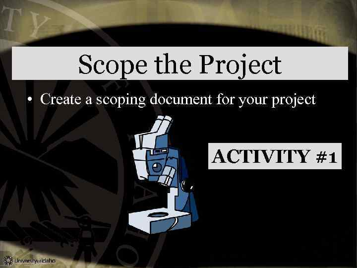 Scope the Project • Create a scoping document for your project ACTIVITY #1 