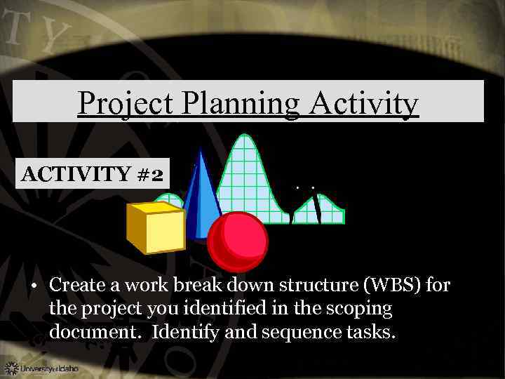 Project Planning Activity ACTIVITY #2 • Create a work break down structure (WBS) for