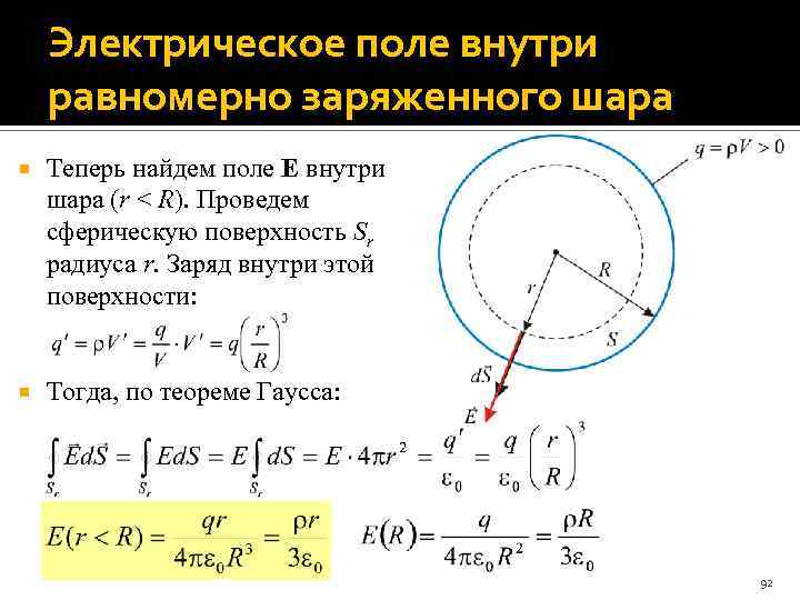 В электрическом поле равномерно заряженного